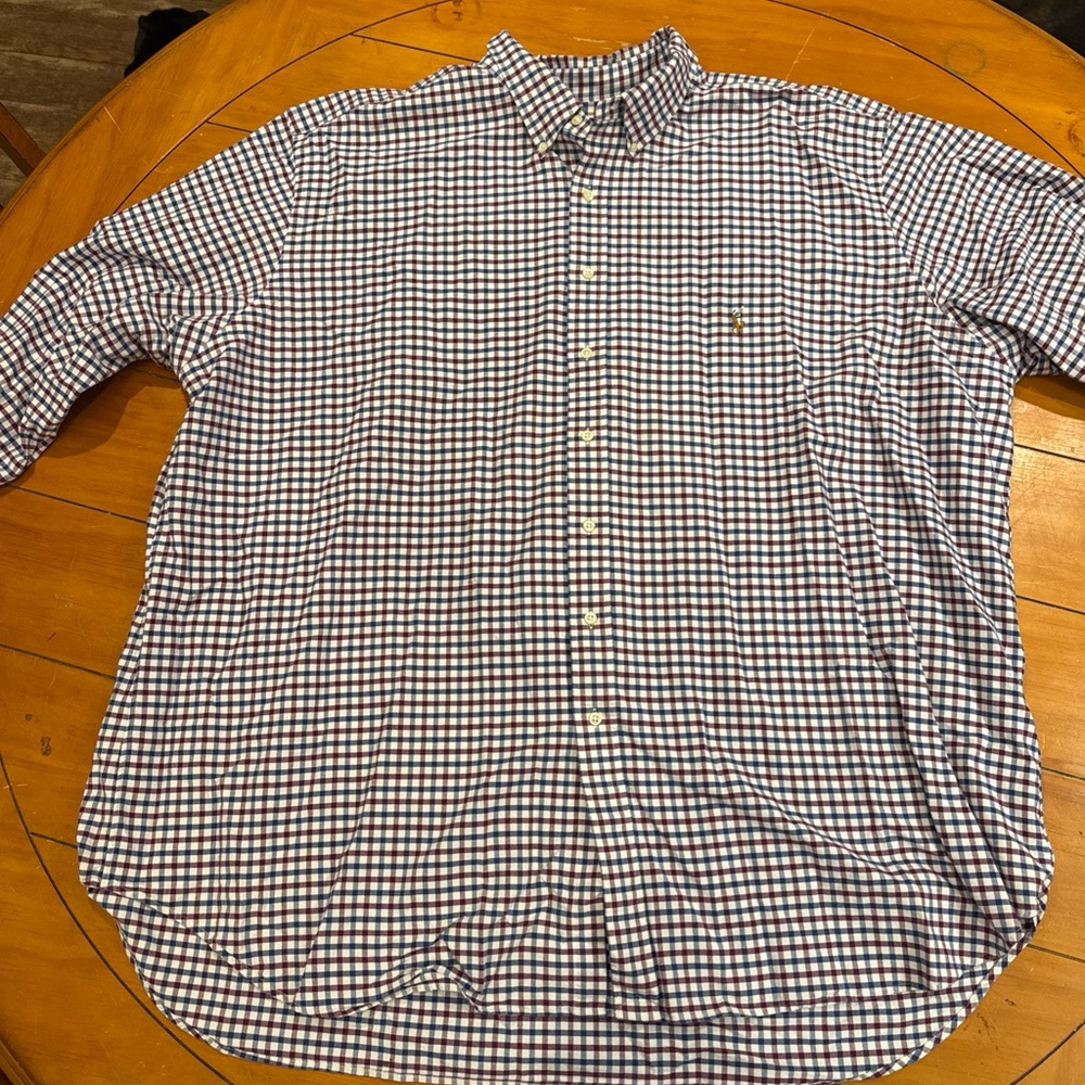 Ralph Lauren Blue and White Checkered Button Down Shirt